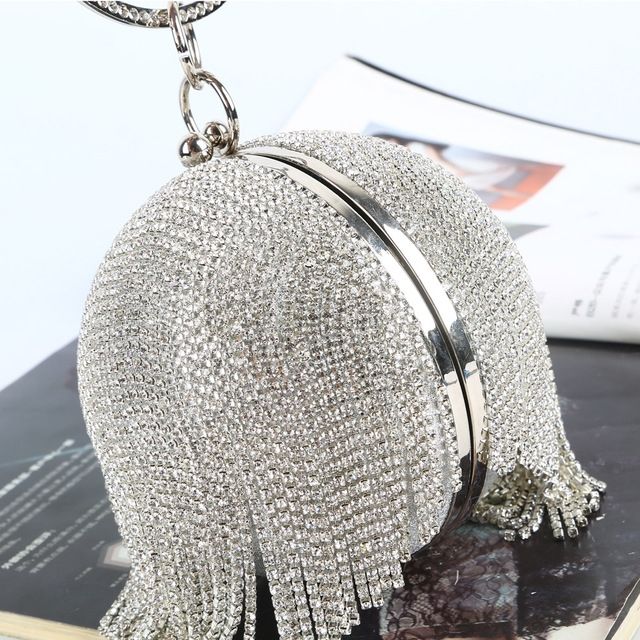 Diamond Tassel Women Party Metal Crystal Clutches Evening Bags(Silver Crystal Bag)