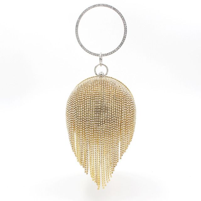 Diamond Tassel Women Party Metal Crystal Clutches Evening Bags(Silver Crystal Bag)