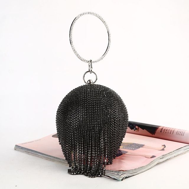 Diamond Tassel Women Party Metal Crystal Clutches Evening Bags(Silver Crystal Bag)