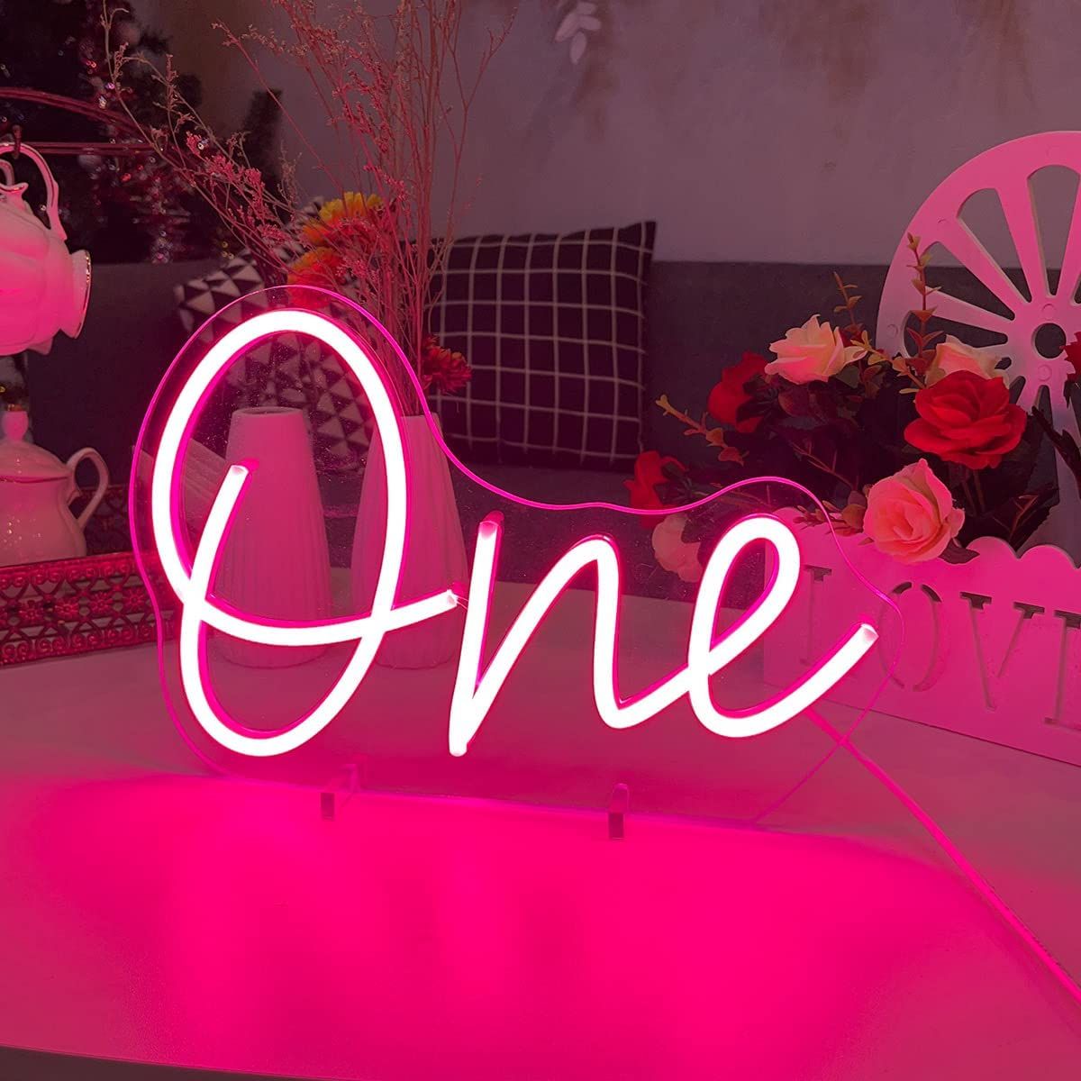 USB Room Decoration Neon Lights Desk Lamp-28.8×19.6CM-Warm Pink