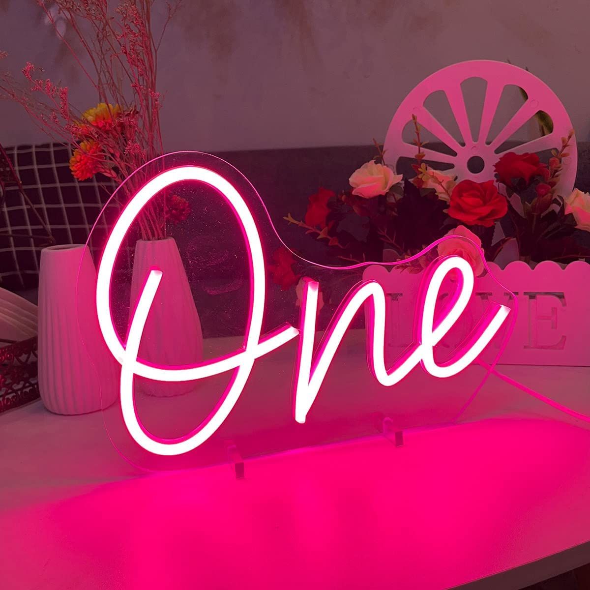 USB Room Decoration Neon Lights Desk Lamp-28.8×19.6CM-Warm Pink