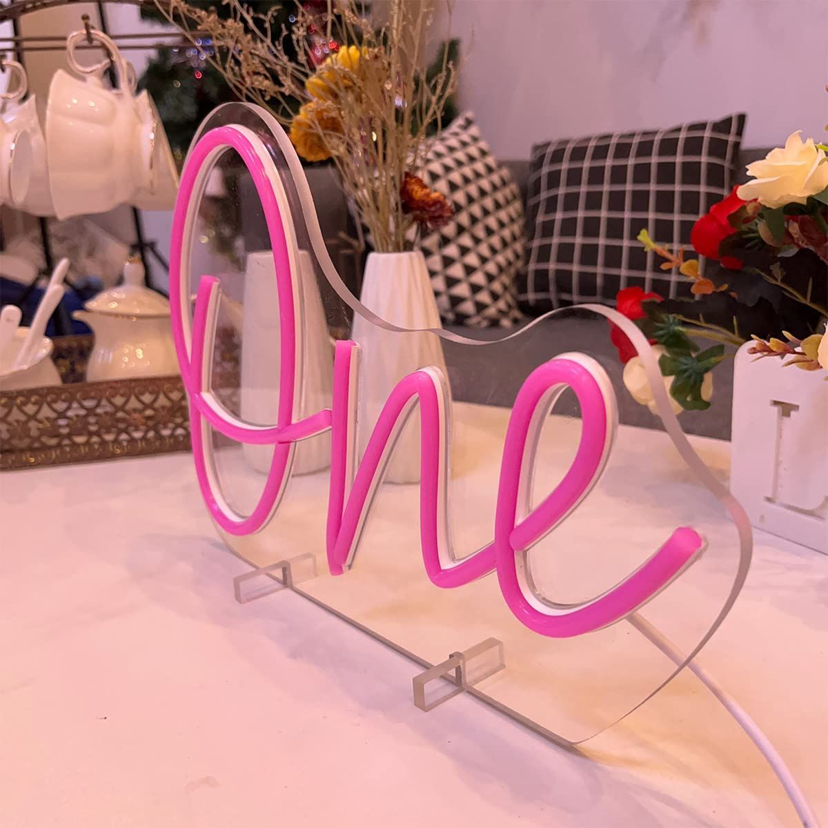 USB Room Decoration Neon Lights Desk Lamp-28.8×19.6CM-Warm Pink