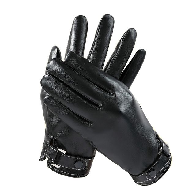 Men's Gloves Black Winter Mittens Keep Warm Touch Screen Windproof Driving Guantes Male Autumn Winter PU Leather Gloves Business(#Black2)
