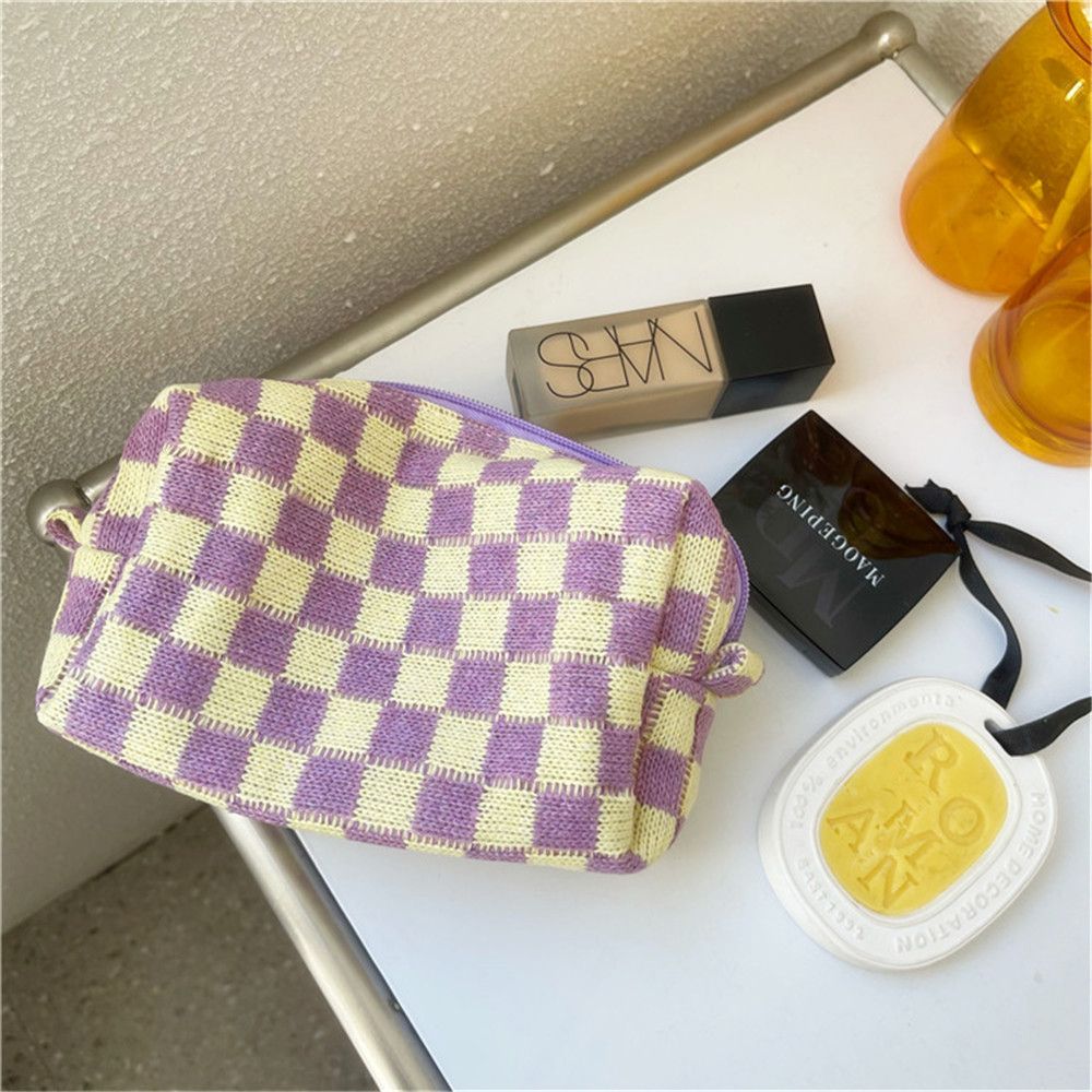 Ins Checkerboard Knitted Cosmetic Bag Cases Organizer Pouch
