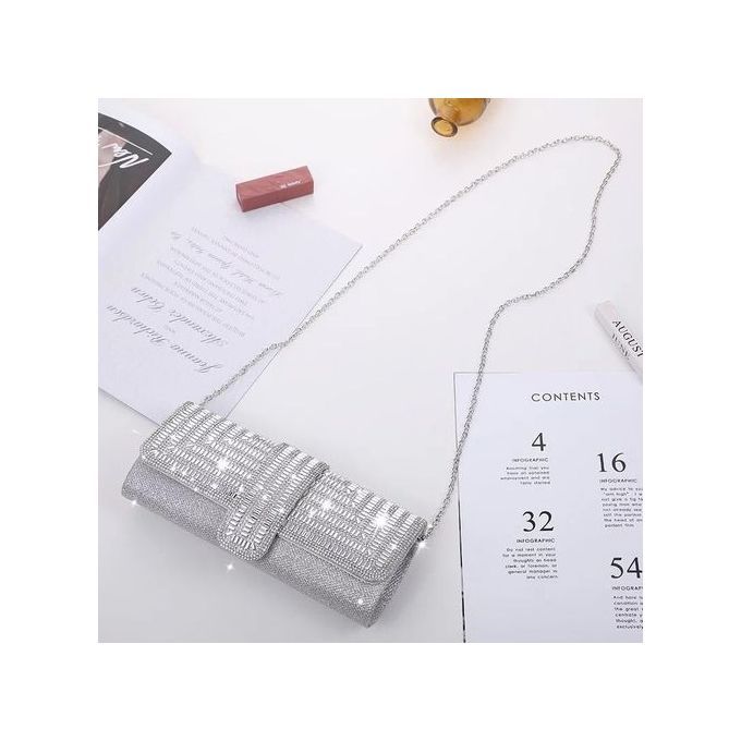 Trendy Bridal Clutch Purse - Fashion Handbag Silver Purse