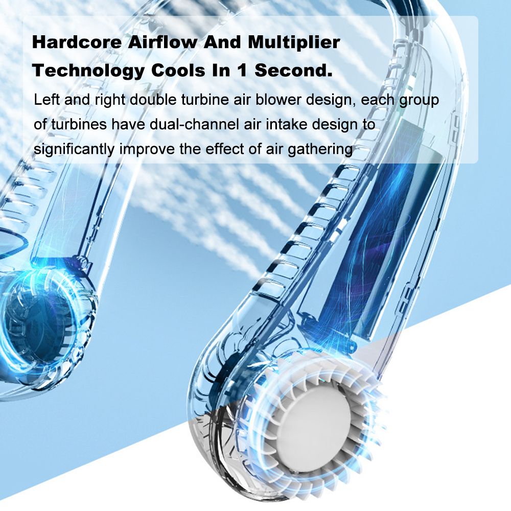 Portable Neck Fan Hands Free Leafless Fan 1200 MAh Battery