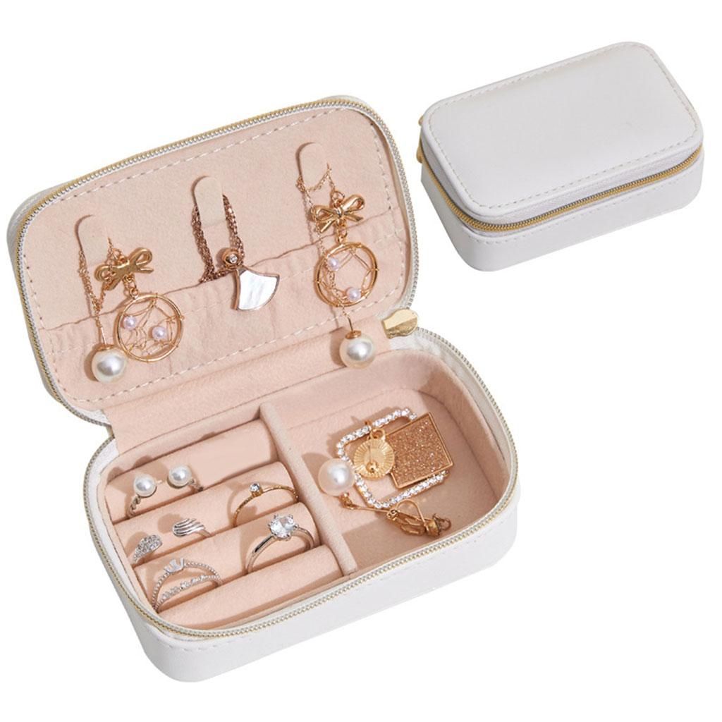 Portable Jewelry Box Bag PU Leather Display Storage White