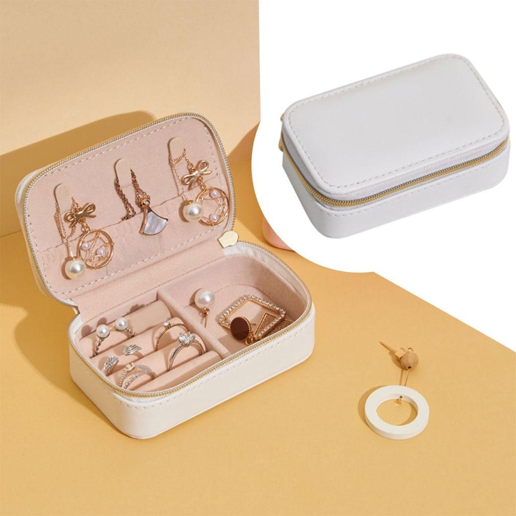 Portable Jewelry Box Bag PU Leather Display Storage White