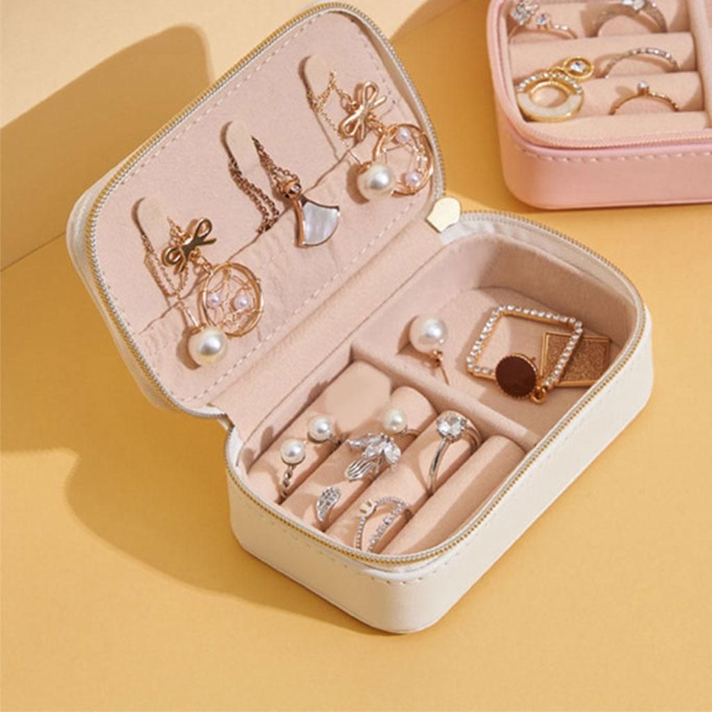 Portable Jewelry Box Bag PU Leather Display Storage White