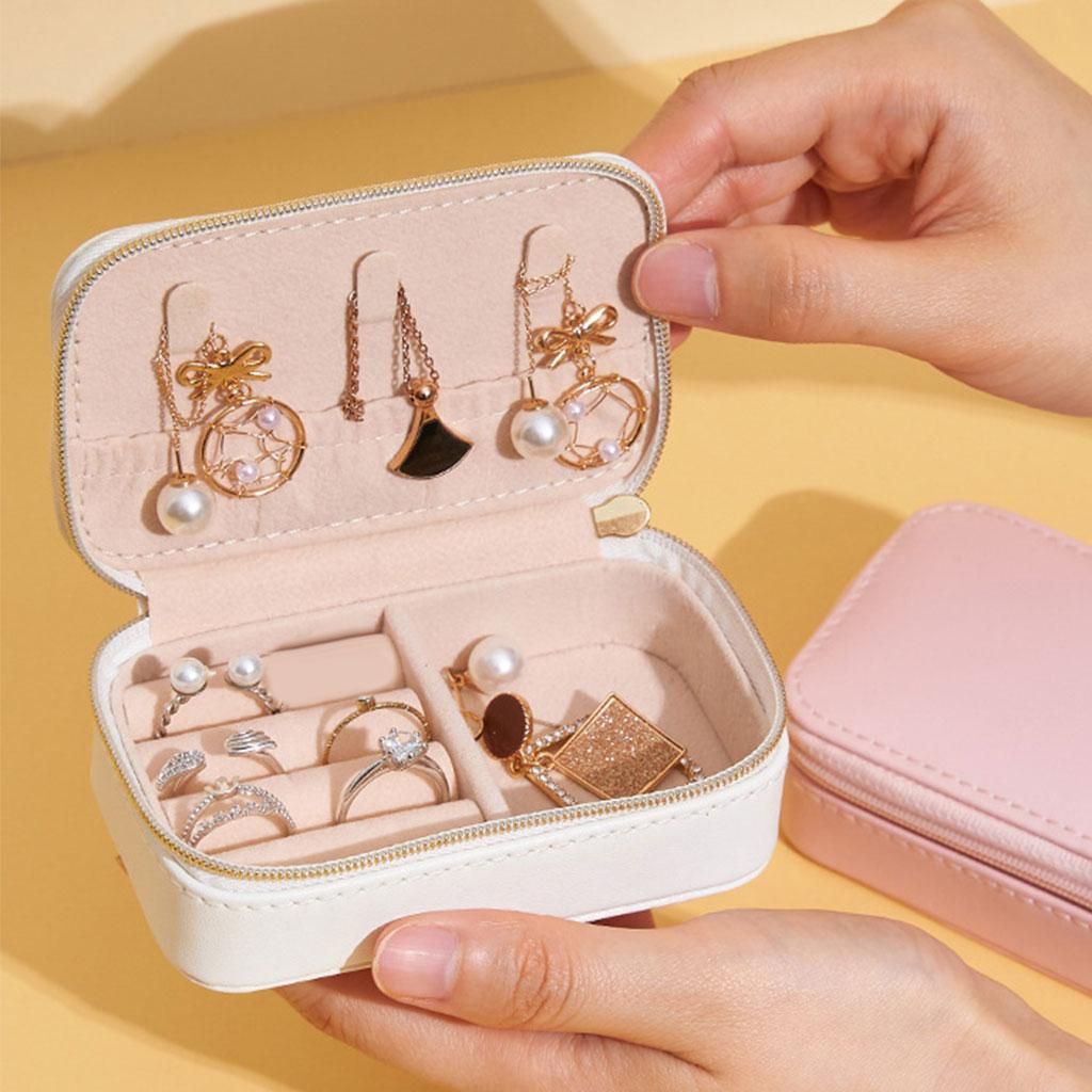 Portable Jewelry Box Bag PU Leather Display Storage White
