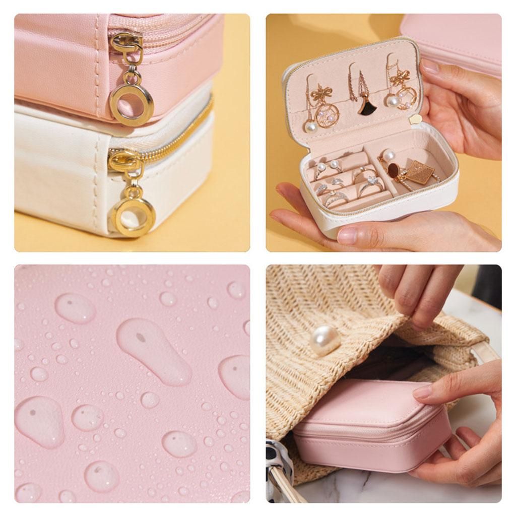 Portable Jewelry Box Bag PU Leather Display Storage White