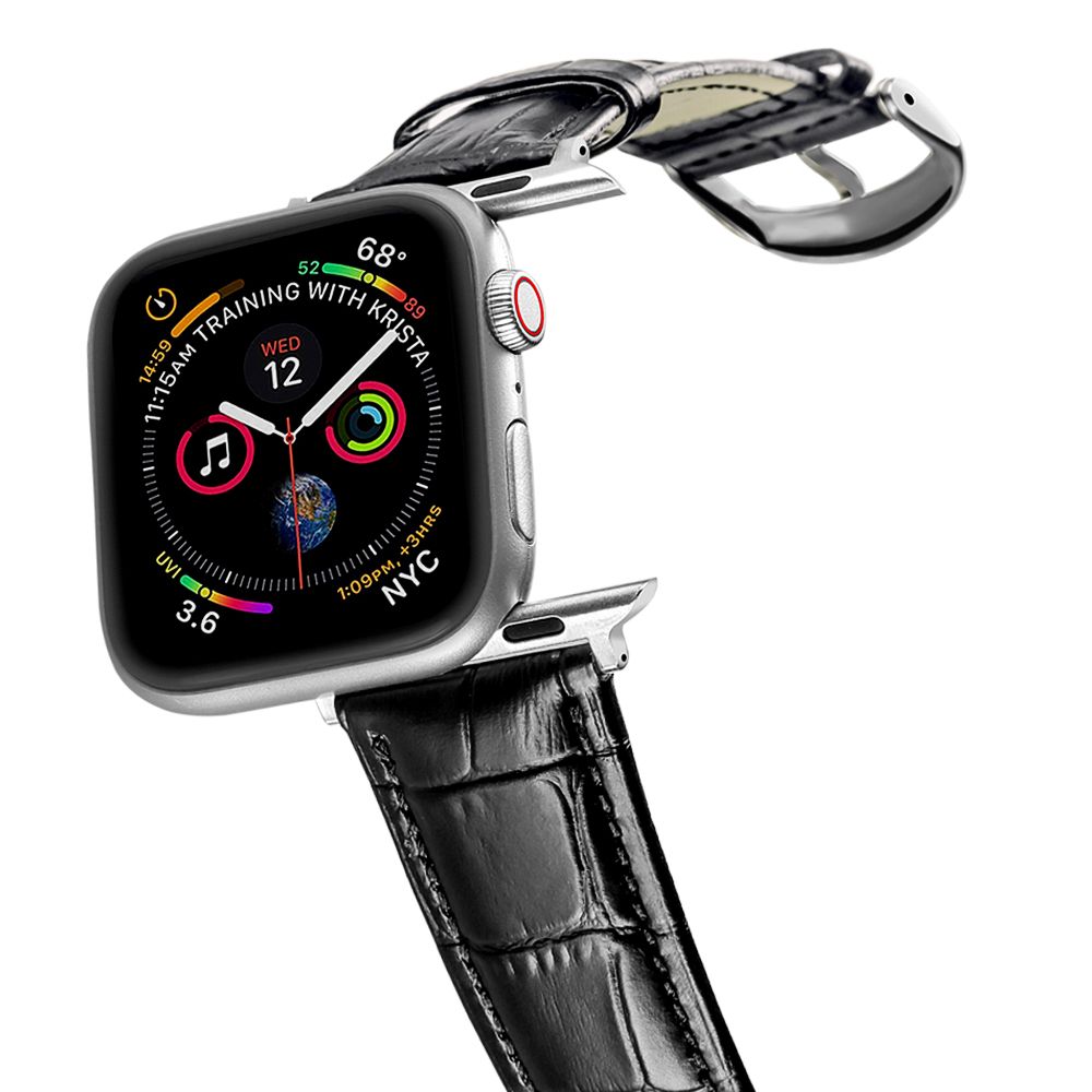 SOLID Alligator Genuine Leather For Apple Watch Strap Band 42MM 44 38 40mm For IWatch Se Buckle Series 6/5/4/3/2/1-black