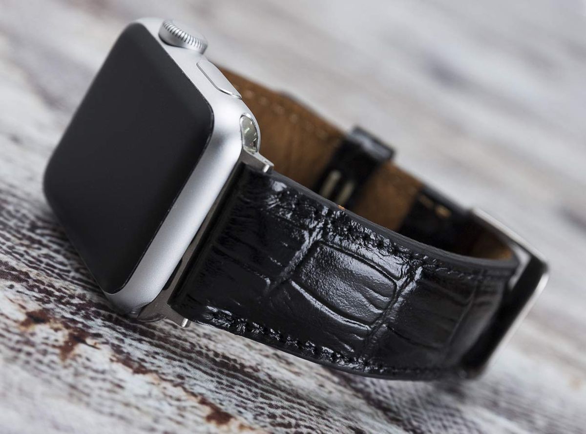 SOLID Alligator Genuine Leather For Apple Watch Strap Band 42MM 44 38 40mm For IWatch Se Buckle Series 6/5/4/3/2/1-black