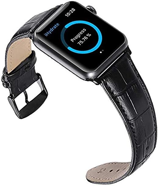SOLID Alligator Genuine Leather For Apple Watch Strap Band 42MM 44 38 40mm For IWatch Se Buckle Series 6/5/4/3/2/1-black