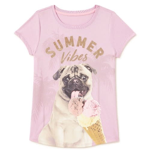 Girls Summer Vibes Pug Short T-shirt