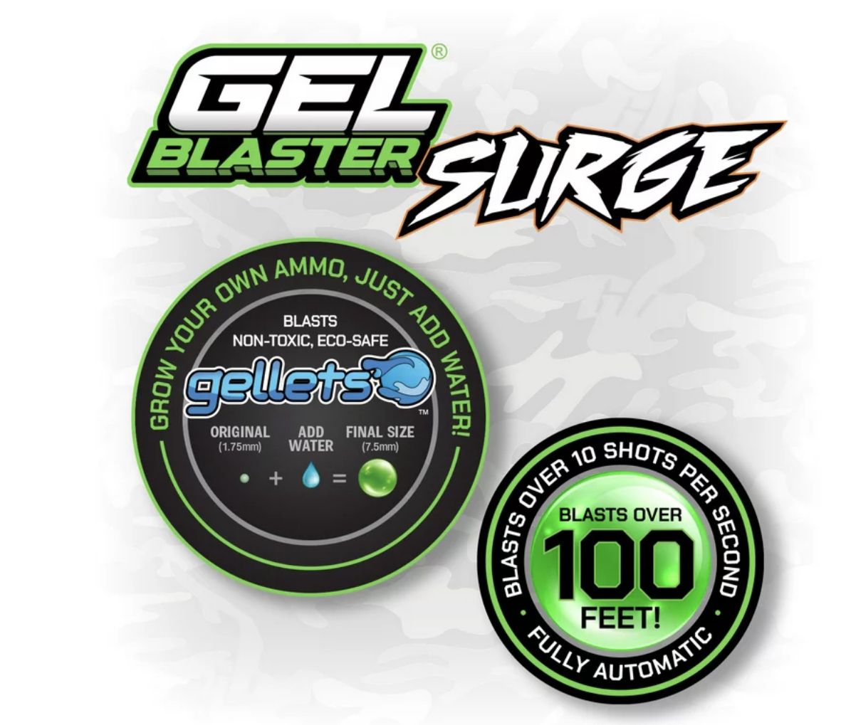 Gel Blaster SURGE, Electric Green, Water-Based Gellet Blaster With 10,000 Electric Green Gellet Pack