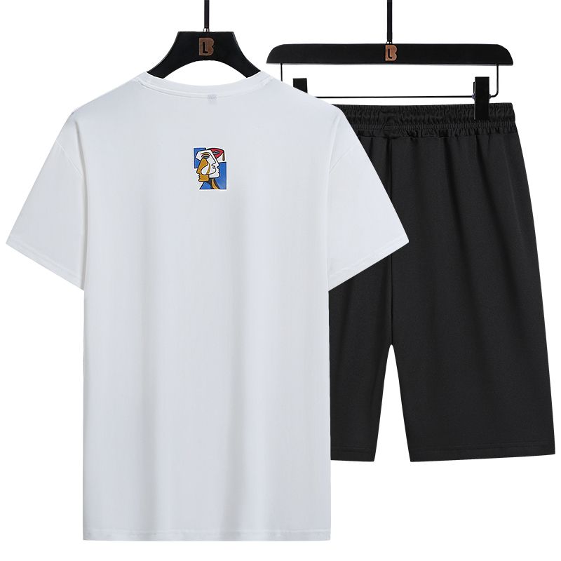 3 In 1 Men's T-Shirt Short Picasso Sleeve Shorts Set With Chain-White