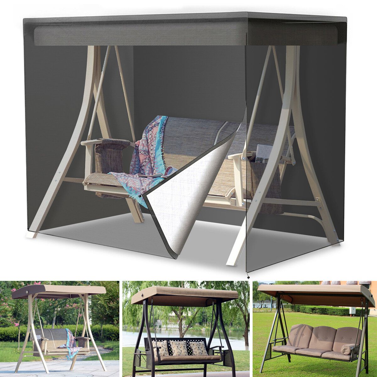 3 Seater Canopy Swing Seat Hanging Chair Cover Garden Patio Hammock Protector