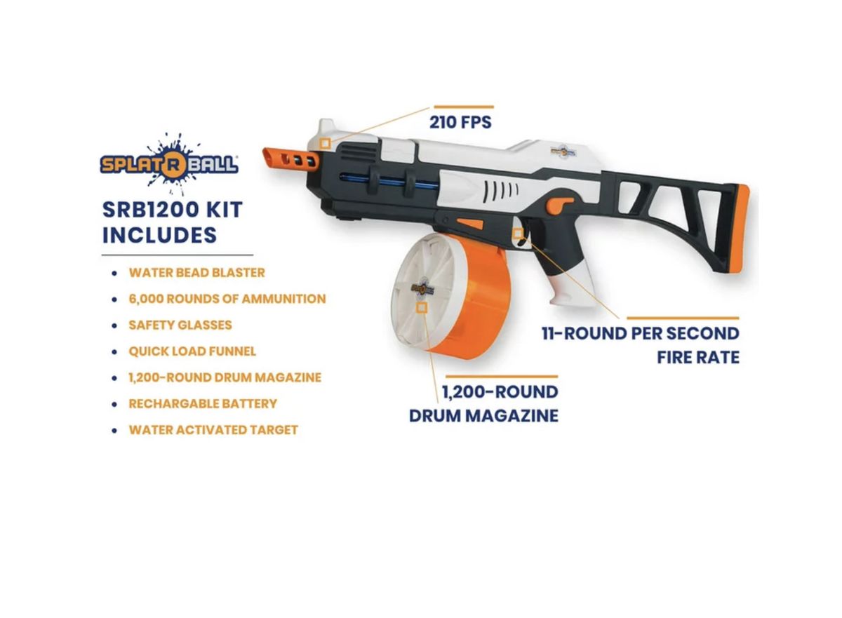 SPLATRBALL SRB1200 Full Auto Rechargeable Battery Powered Water Bead Gel Ball Blaster Kit