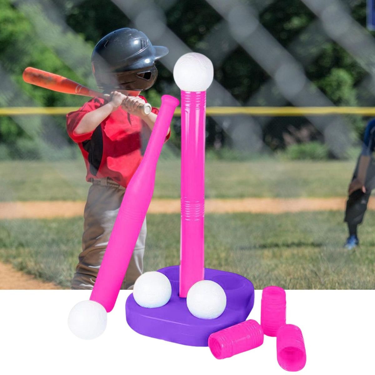 1 Set Plastic Baseball Bat Outside Boys Girls T-Ball Games Sets Purple