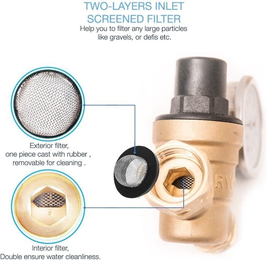RV Water Pressure Regulator Brass Adjustable Pressure Relief