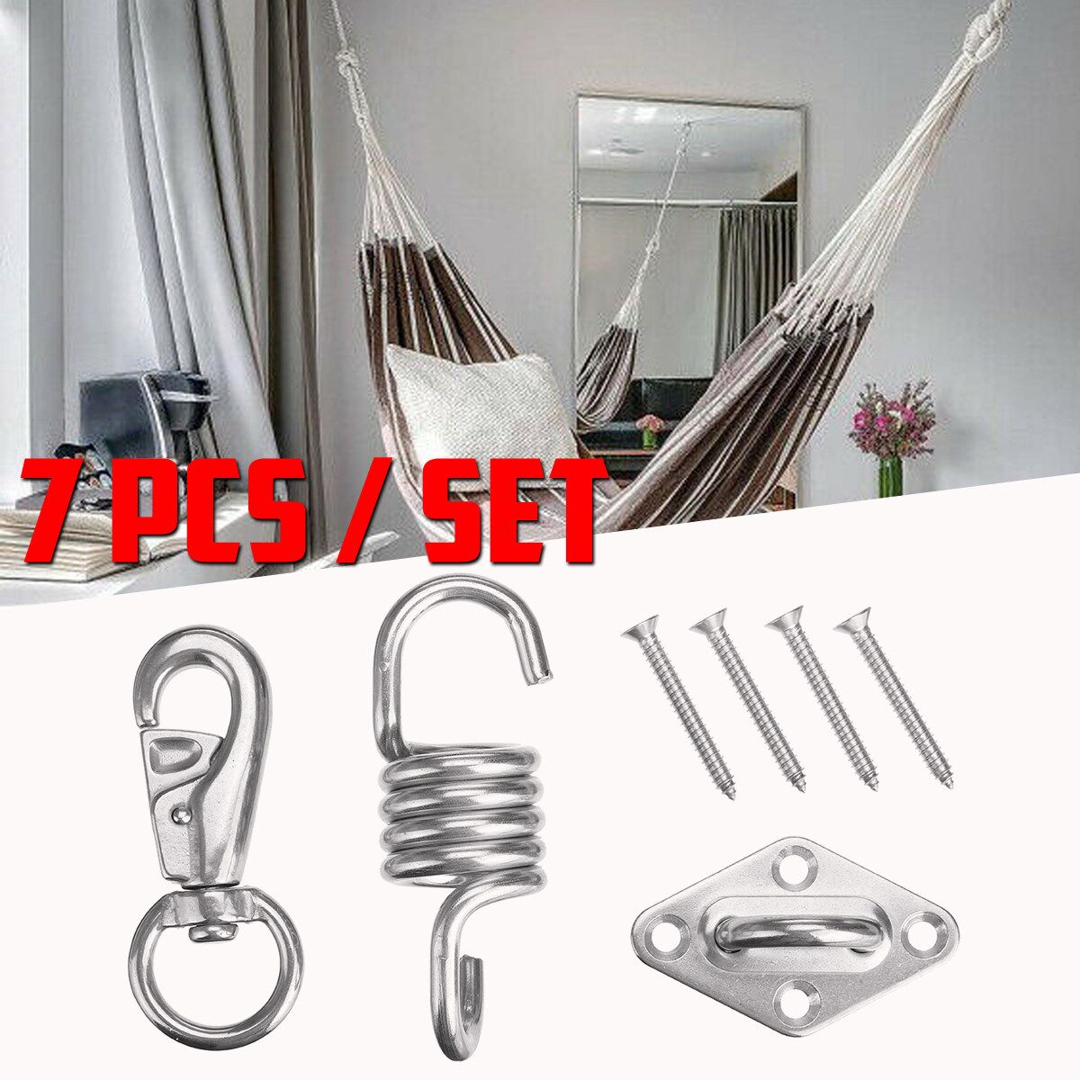 300kg Outdoor Rope Chair Chain Hanging Kit Garden Swing Hammock Mount Hook Steel