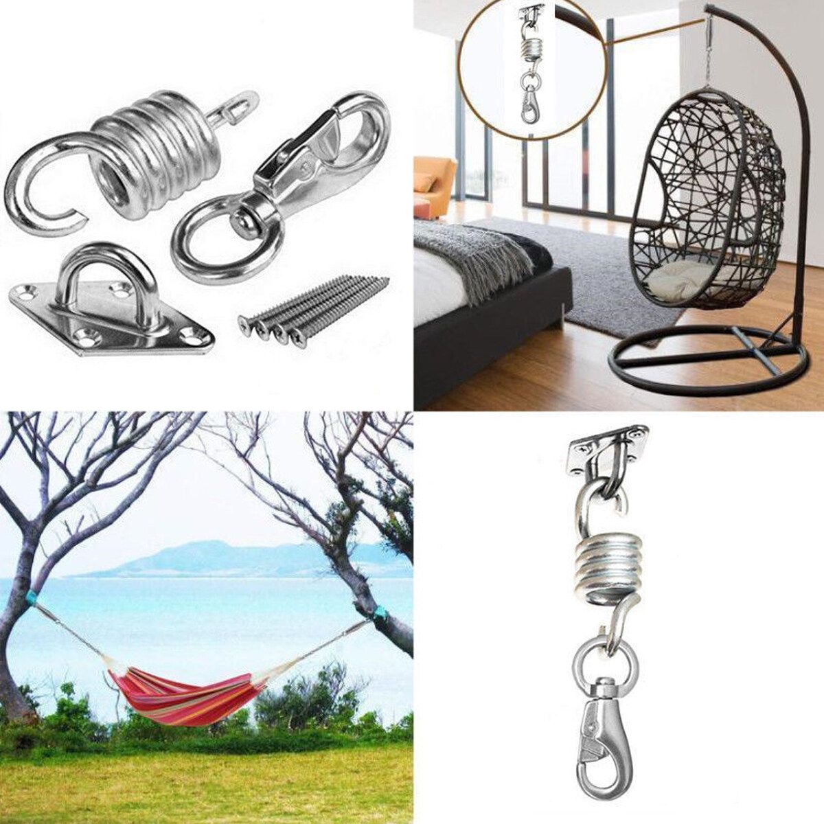 300kg Outdoor Rope Chair Chain Hanging Kit Garden Swing Hammock Mount Hook Steel