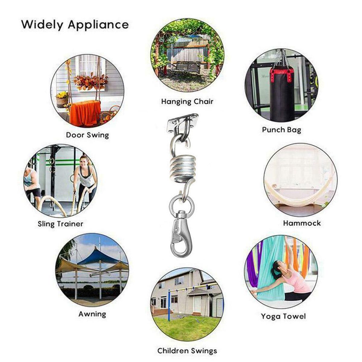 300kg Outdoor Rope Chair Chain Hanging Kit Garden Swing Hammock Mount Hook Steel