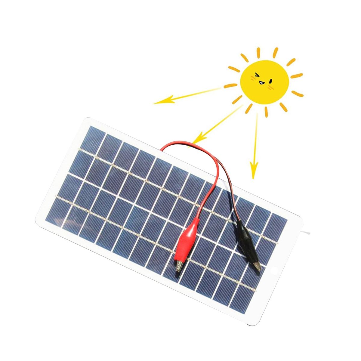 5W 12V Polysilicon Solar Panel Outdoor Portable Waterproof Charging Panel with Clips Can Charge 9-12V Battery