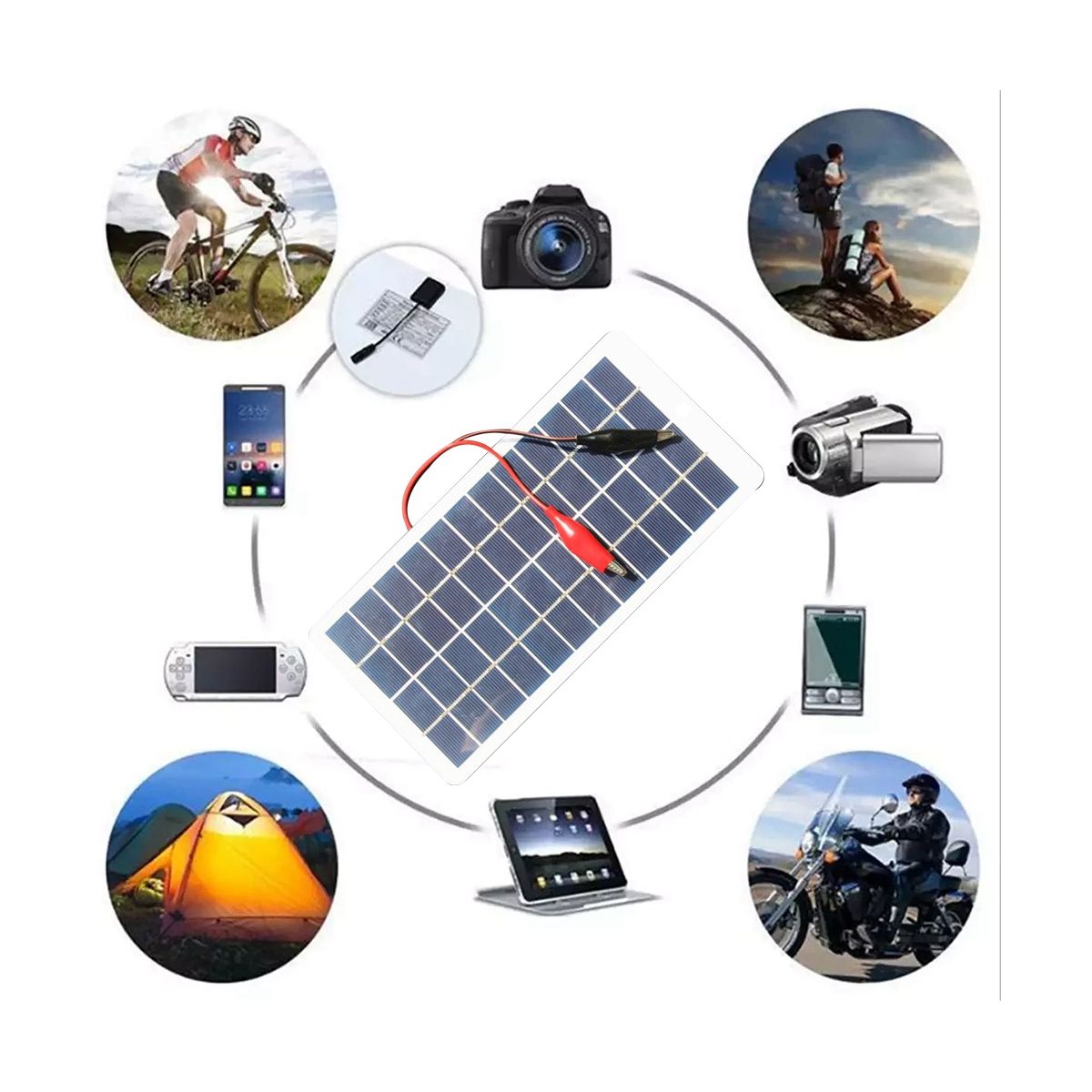 5W 12V Polysilicon Solar Panel Outdoor Portable Waterproof Charging Panel with Clips Can Charge 9-12V Battery