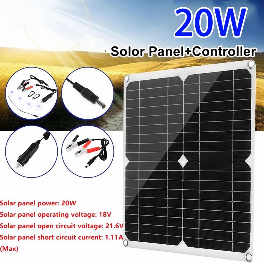 20W 18V Car Battery Solar Charger Outdoor Portable USB Monocrystalline Solar Panel for Mobile Phone Action Camera Car