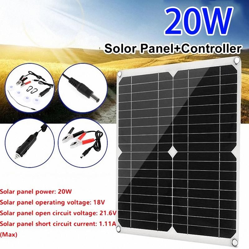 20W 18V Car Battery Solar Charger Outdoor Portable USB Monocrystalline Solar Panel for Mobile Phone Action Camera Car