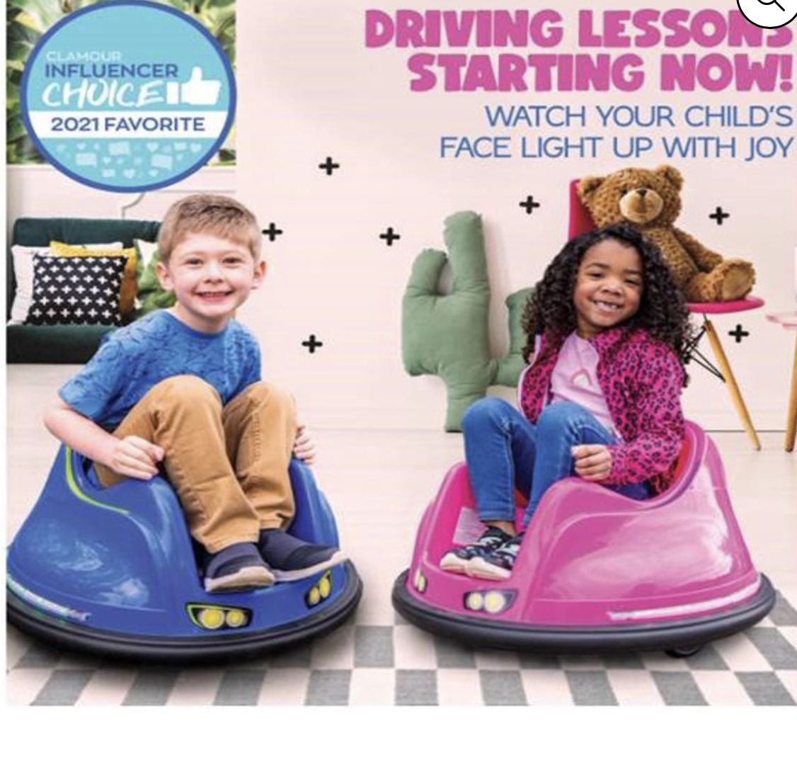6 Volt Battery Powered Bumper Car Blue With LED Lights; Battery And Charger Included