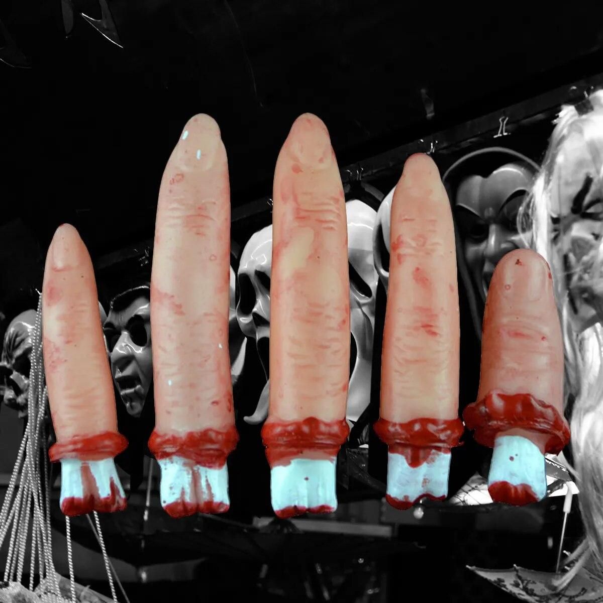 5pcs Halloween Props Simulation Fingers Realistic Horror Novetly Toys Simulation Blood Broken Finger Haunted house Decorations