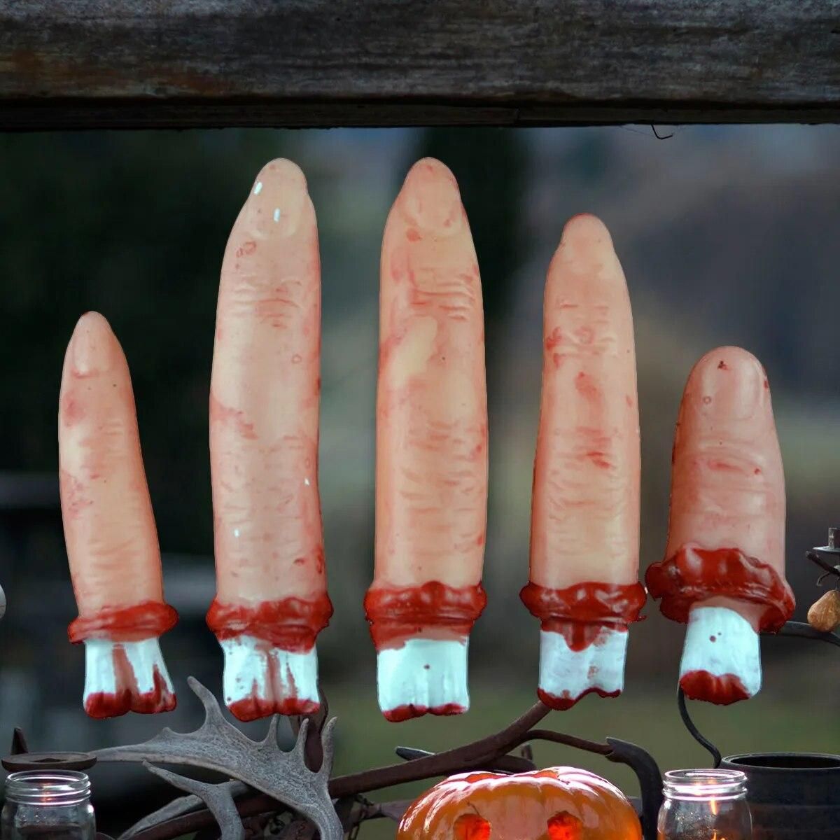 5pcs Halloween Props Simulation Fingers Realistic Horror Novetly Toys Simulation Blood Broken Finger Haunted house Decorations