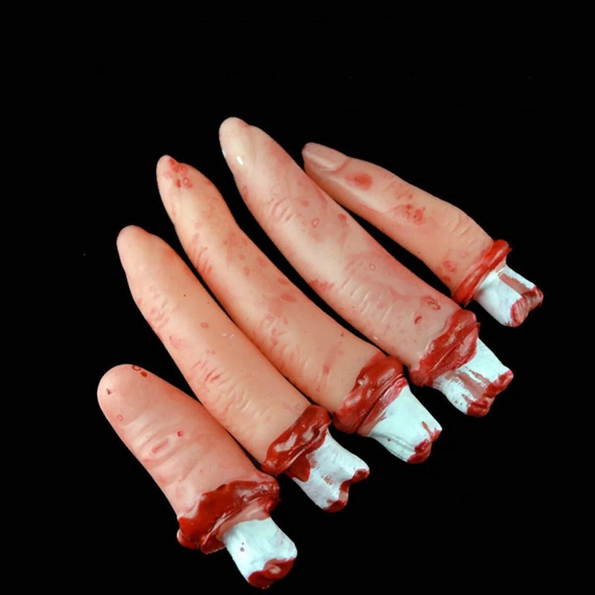 5pcs Halloween Props Simulation Fingers Realistic Horror Novetly Toys Simulation Blood Broken Finger Haunted house Decorations