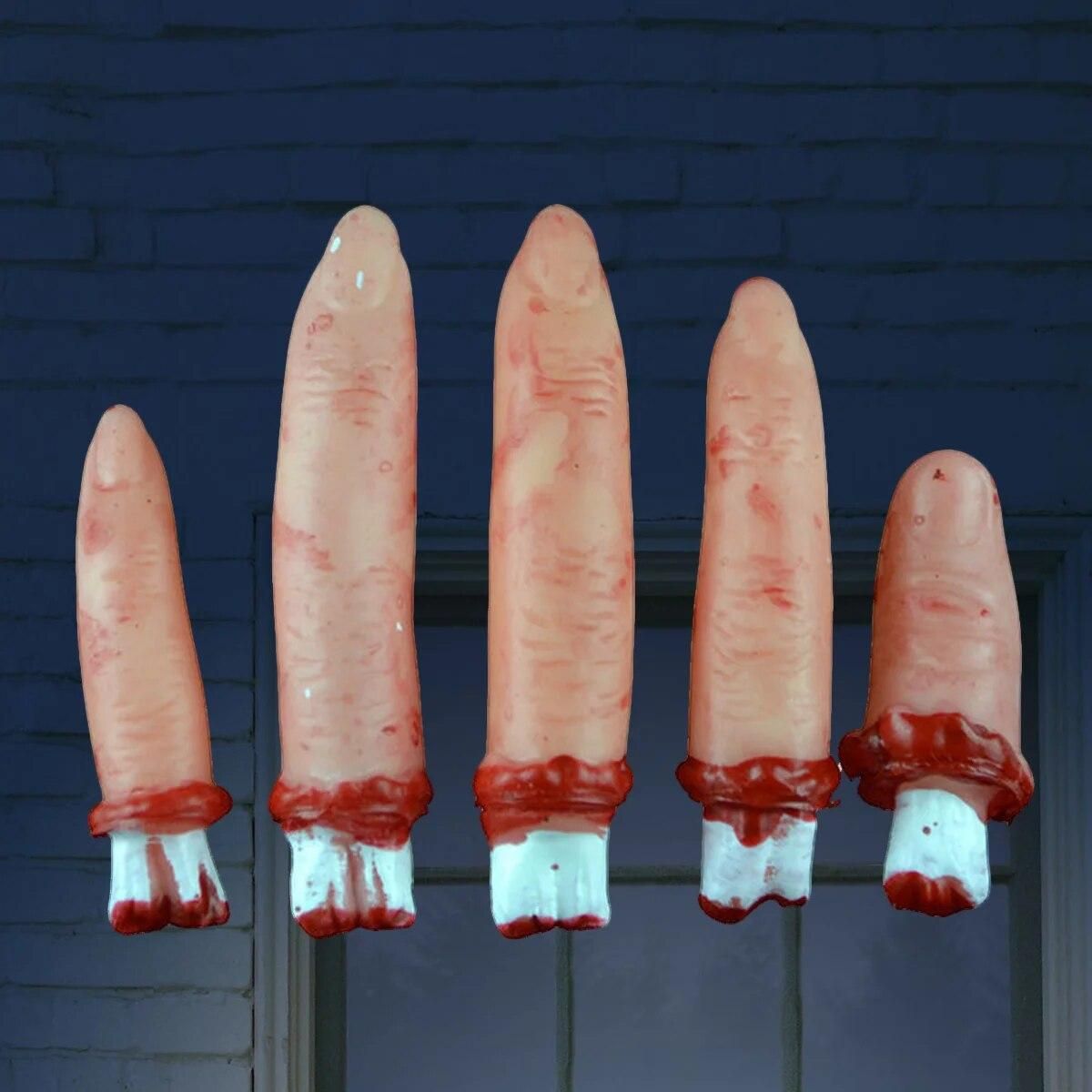 5pcs Halloween Props Simulation Fingers Realistic Horror Novetly Toys Simulation Blood Broken Finger Haunted house Decorations