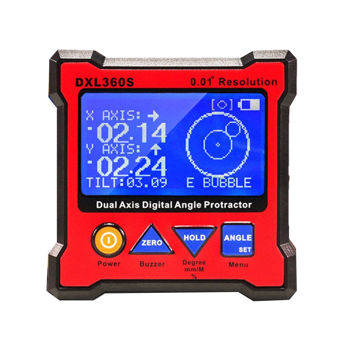 DXL360S Dual Axis Angle Protractor Dumpy Level Dual-Axis Level Gauge Diagnostic Tool with 5 Side Magnetic Base EU Plug