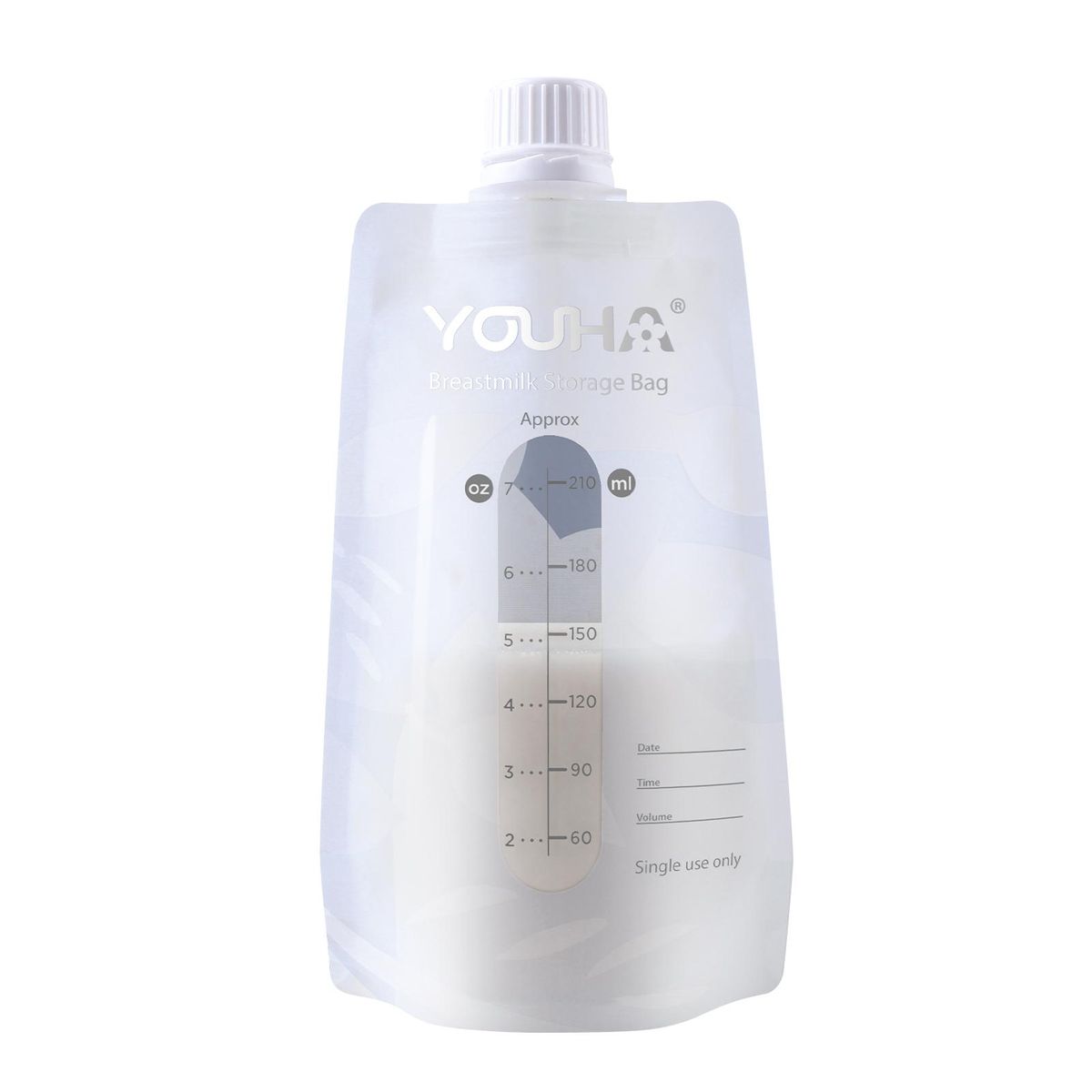 YOUHA 40 PCS Breast Milk Storage Bags 7oz/ 210ml with Connector for Breast Pump & Milk Bottle BPA-free Milk Storing & Freezing & Heating Bag Container for Baby Infants Newborn