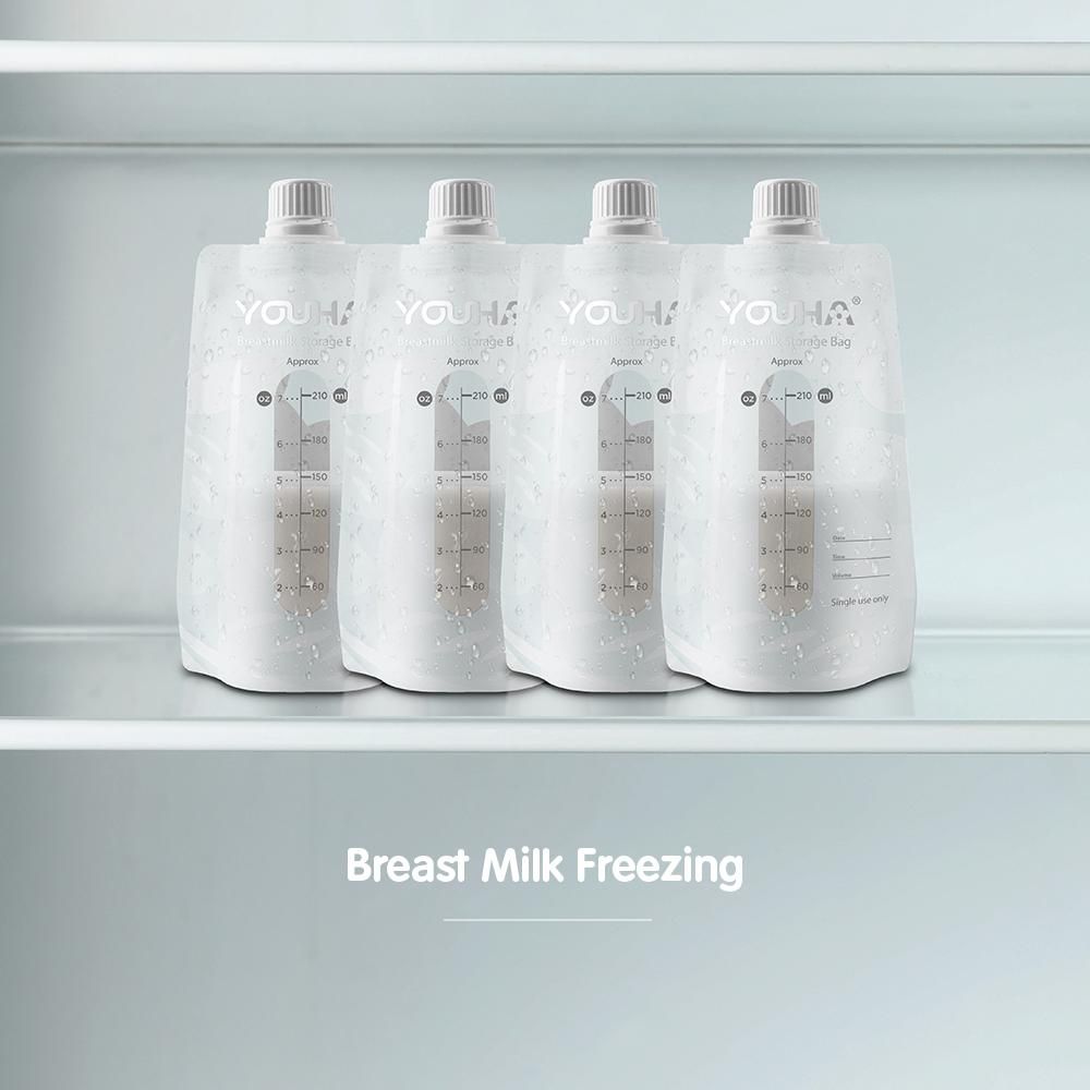 YOUHA 40 PCS Breast Milk Storage Bags 7oz/ 210ml with Connector for Breast Pump & Milk Bottle BPA-free Milk Storing & Freezing & Heating Bag Container for Baby Infants Newborn