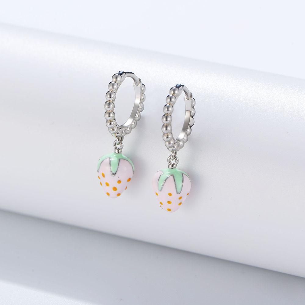 S925 Sterling Silver Pink Strawberry Enamel Dropped Oil Earrings Female Personality Fun Earrings Earrings Earrings