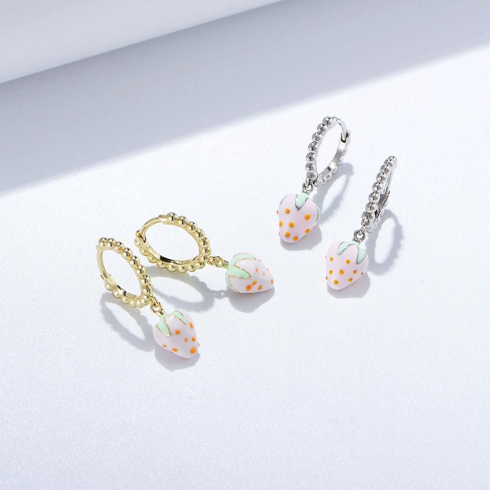 S925 Sterling Silver Pink Strawberry Enamel Dropped Oil Earrings Female Personality Fun Earrings Earrings Earrings