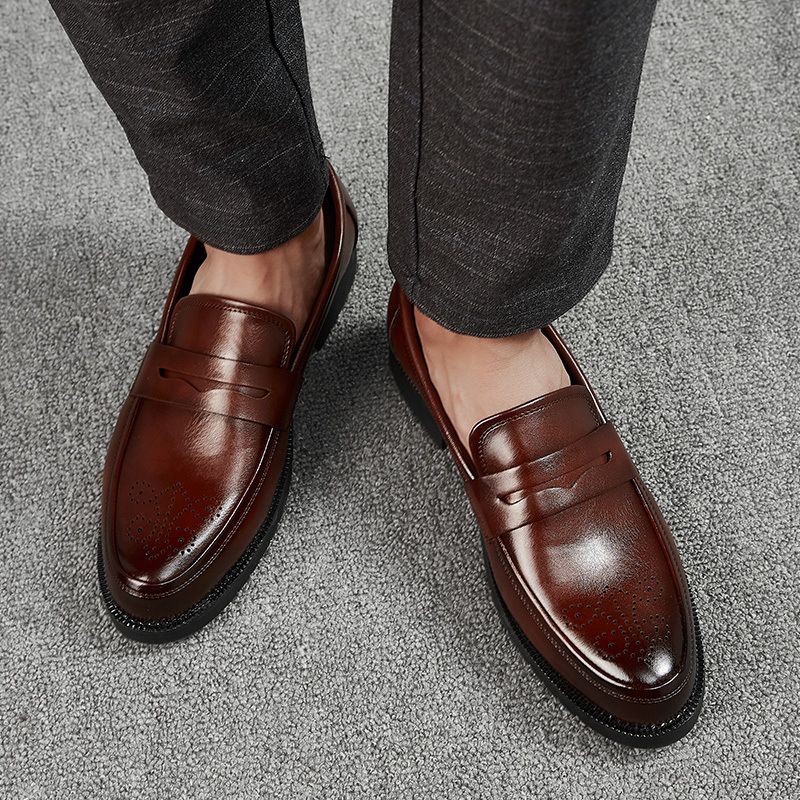 Mens Oxfords Shoes Formal Business Office Loafers-Brown