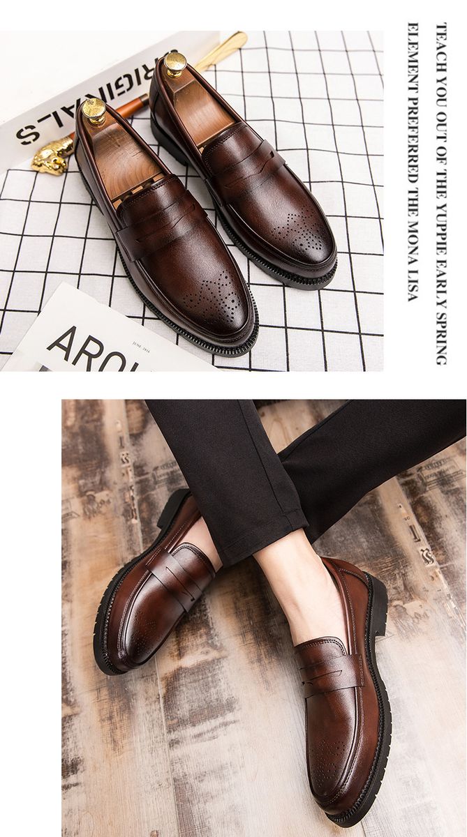 Mens Oxfords Shoes Formal Business Office Loafers-Brown