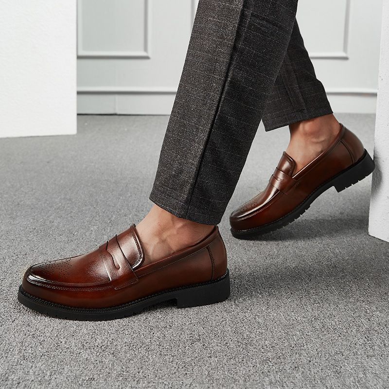 Mens Oxfords Shoes Formal Business Office Loafers-Brown