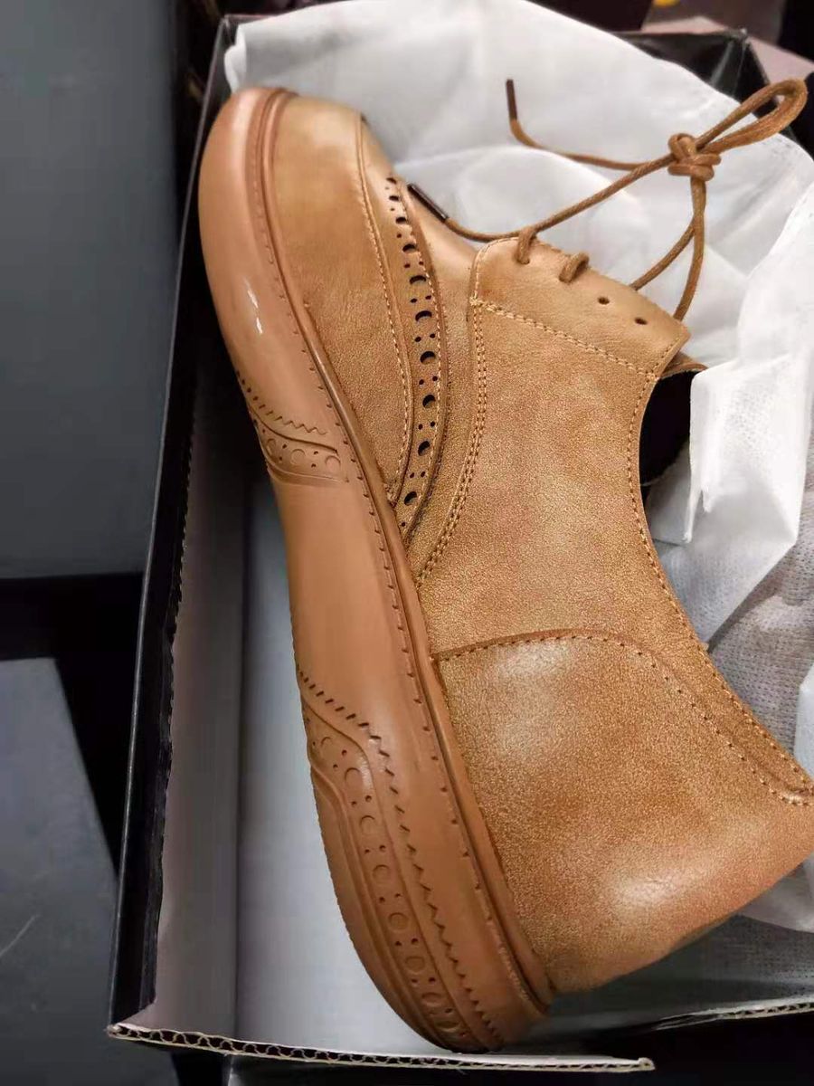 HandMade Luxury Wingtip Sole Brogue Shoes - Light Brown