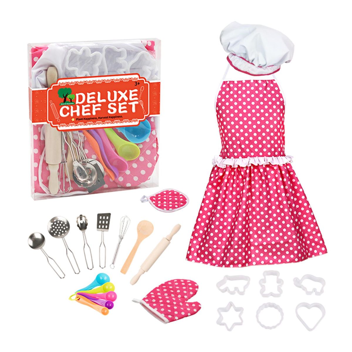 Kids Cooking and Baking Set 18 PCS with Chef Hat Apron Oven Mitt Cake Making Kitchen Utensils Children Chef Role Playset Educational Gift for Girls (Pink)