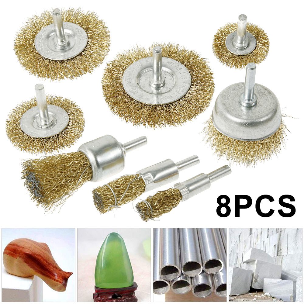8pcs/set Brass Brush Wire Wheels Brushes Drill Rotary Tools