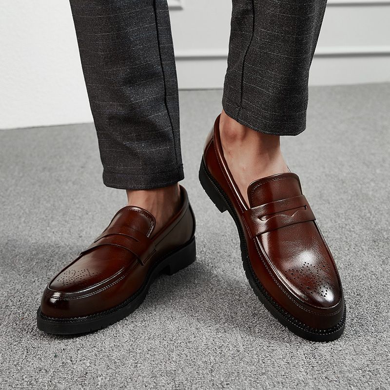 Mens Formal Shoes Slip On Business Footwear-Brown