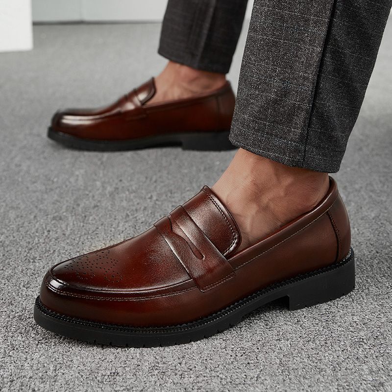 Mens Formal Shoes Slip On Business Footwear-Brown